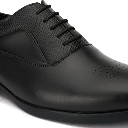 Image of STANPHORD Men Formal Brogue Oxford Shoes | Textured Synthetic Lace-Up | Cushioned Round Toe | Office Business Wedding Party Footwear(TPAJ 5006)