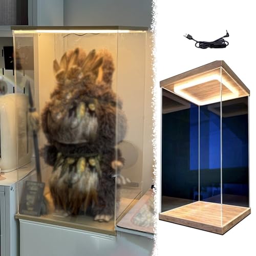 Vitrina acrílica para figuras, muñecas y trofeos – Armario de almacenamiento iluminado LED a prueba de polvo PVC Cube Showroom (20 x 20 x 30 cm) – Ideal para coleccionables y recuerdos