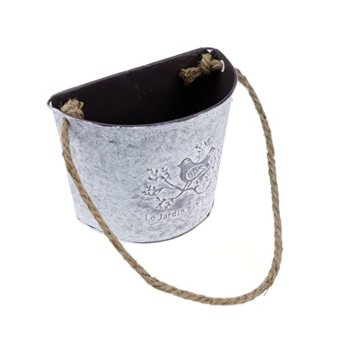 Tighall Galvanized Metal Wall Planter, 7" W X 5" H, Tin Olive Bucket Wall Pocket With Twine Handles Farmhouse Style Hanging Flower Vases For Country Rustic Home Wall Decor #TOP28