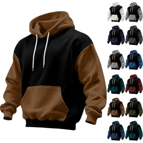 Mens Hoodies Pullover Oversized Color Block Workout Hooded Sweatshirt - image 1