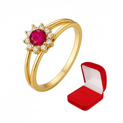 Anel Rosa Marsala Feminino Banhado a Ouro 18k Solitário Dois Aros Zircônias + Caixinha (17)