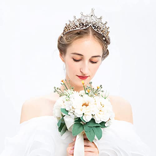 Strass Tiara, Tiara kroon, bruiloft Tiara kroon, meisjes kroon, bruids bruiloft Tiara, prinses bruid Tiara verjaardag koningin kroon, voor feesten, bruiloften, dansfeesten, fotografie rekwisieten (goud) - Image 5