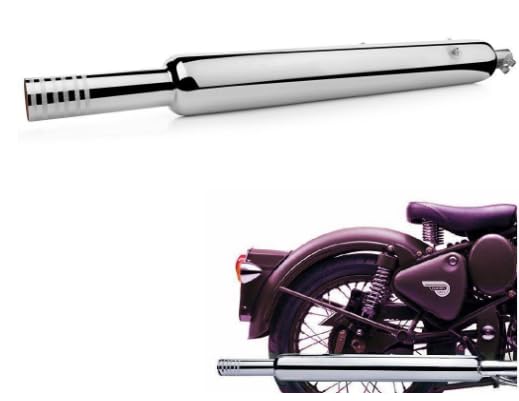 Image of HK LONG PUNJAB Silencer,(BADA PUNJAB)(LONG BOTTLE) FOR ROYAL ENFIELD Silver Chrome Plated compatible with CLASSIC 350 /500 / BULLET 350 / ELECTRA /(FOR BS3 /BS4 RE MODELS)
