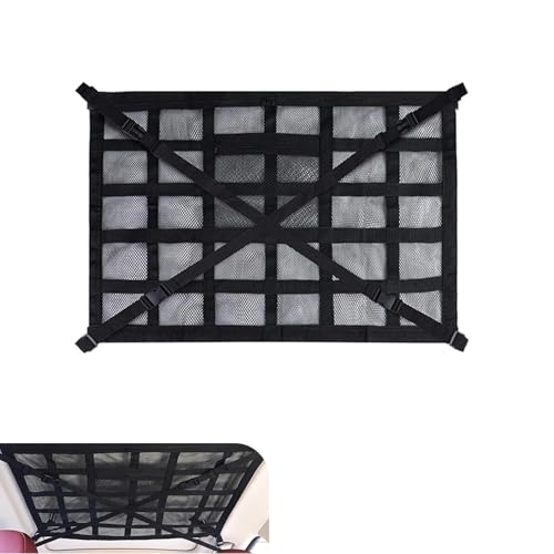 WZP Car Ceiling Cargo Net 31.5 x 20.9 Double-Layer Mesh Car Roof Storage Ceiling Cargo Net with Adjustable D-Buckle Universal Auto Accessories for SUVs Road Trips Camping Essentials