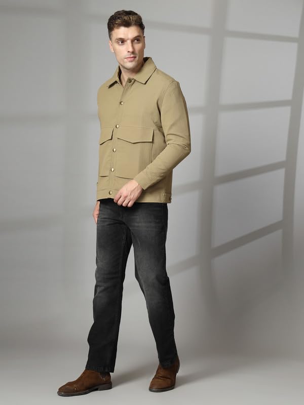 Image of CHKOKKO Men's Fleece Solid Winter Wear Regular Fit Standard Length Jacket