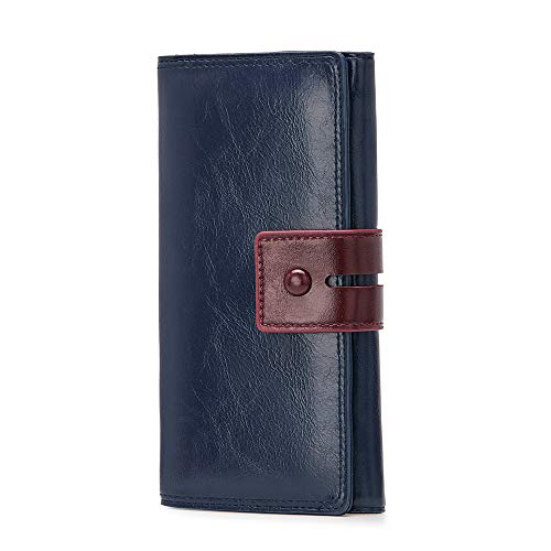 Botimmy Ladies soft Leather Purse,Women's Large Capacity Wallet with Zipper Pocket,Multiple Card Slots and Zipper Coin Purse-Blue