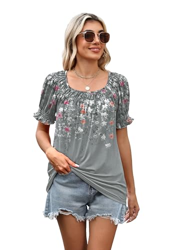 Image of WIHOLL Womens Short Sleeve Square Neck Summer Tops Dressy Casual Blouses Trendy Clothes 2026