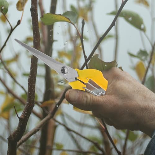 Tijeras de podar para jardín de acero inoxidable con mango amarillo miniatura 5