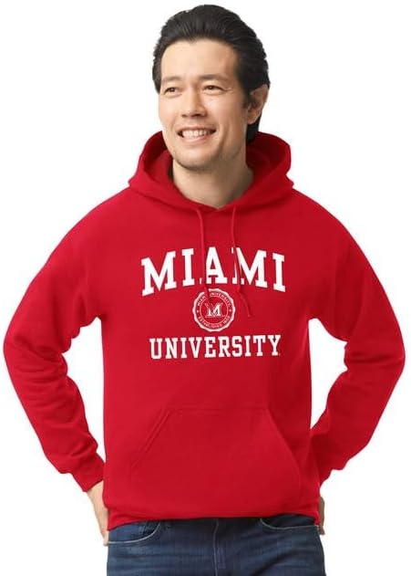 Barnesmith Hooded Sweatshirt, Unisex, Cotton/Poly Blend, Heritage Logo Small Miami Ohio - Red