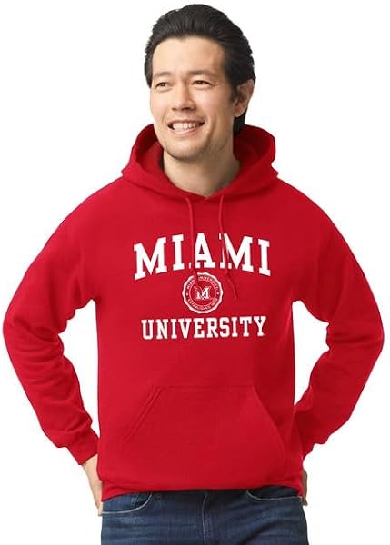 Barnesmith Hooded Sweatshirt, Unisex, Cotton/Poly Blend, Heritage Logo Small Miami Ohio - Red - 1
