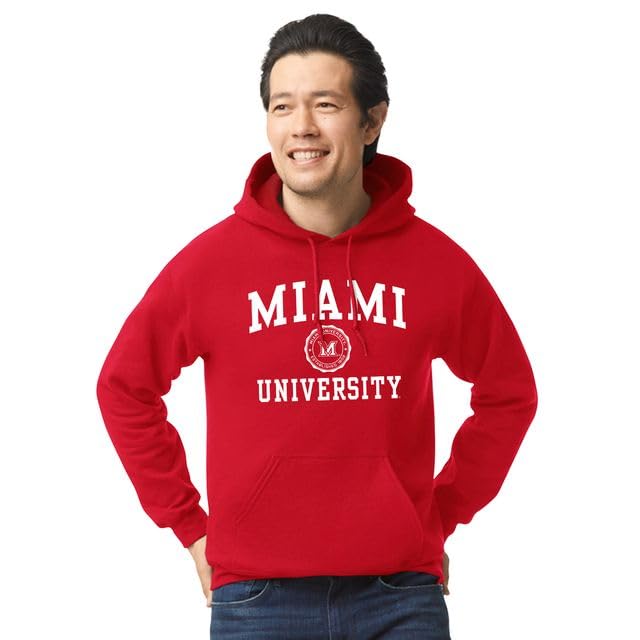 Barnesmith Hooded Sweatshirt, Unisex, Cotton/Poly Blend, Heritage Logo Small Miami Ohio - Red - 1