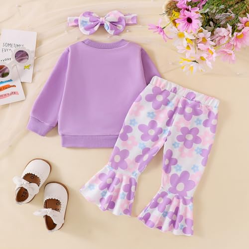 Baby Girl Clothes Fall Winter Long Sleeve Bear Cartoon Sweatshirt Flare Pants Bow Headband Set 6 Months-4 Years Old3