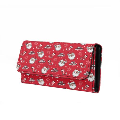 Image of AFPANQZ Womens Wallets Leather Trifold Multi Card Holder Slots Wallet | Santa Claus Socks Print Elegant Clutch Phone Holder Zip Inner Pocket Multi-Cards Slots Large Travel Wallet, Christmas Decor