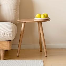Solid Wood Side Table, Oak Coffee Tables with Solid Wood Legs, 34*50*45 cm | Solid Wood End Table with Pebble Shape Top and Natural Wooden Legs, Sofa Table Bedside Table for Living Room Bedroom Balcony