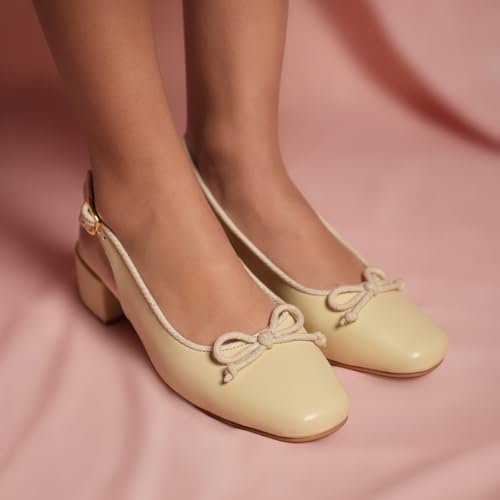 Image of Theater Women Doris Slingback Block Heels | Bow Detail Round Toe Sandals | Stylish & Comfortable for Casual, Office & Semi-Formal Wear