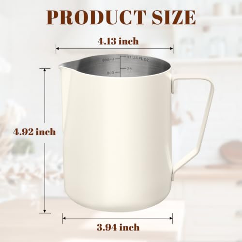 Image of Amrules Milk Frothing Pitcher 31oz Frother Cup Barista Tools, White