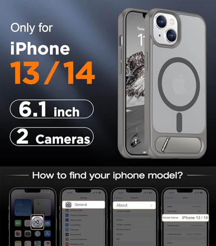 Image of Magnetic Compatible with iPhone 14 Case /iPhone 13 Case,[Built-in Invisible Kickstand][Compatible with MagSafe][Military Grade Shockproof] Slim Translucent Matte Phone Case for iPhone 14 /13 6.1 inch