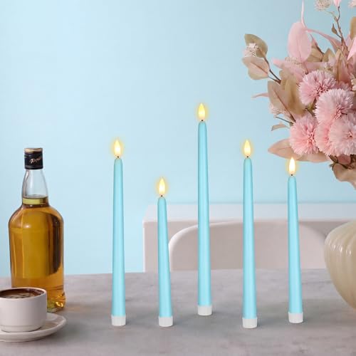 Image of Rossesay 24 Pcs Flameless LED Taper Candles Battery Operated Candle 8.5 inch, 9.65 inch, 10.8 inch, 12.8 inch Flameless Candlesticks Flickering for Christmas Church Wedding Indoor Decoration(Classic, Turquoise)