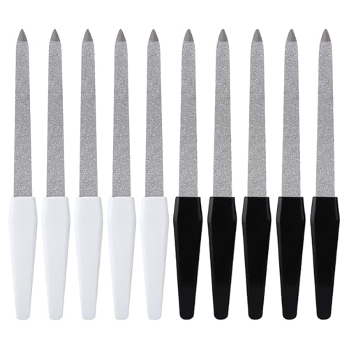 SYEYCW 10 Piezas Limas de Uñas de Metal, Limas de Uña con Mango Antideslizante Profesionales, Lima de Uñas de Doble Cara de Acero Inoxidable, Manicura para Salón y Hogar, Negro, Blanco