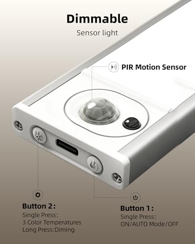 Image of 4Pack 7.8inch Under Cabinet Lighting, Rechargeable Motion Sensor Light Wireless Indoor, Dimmable 3 Color Temps Closet Lights with Remote, Under Counter Lights for Walk-in Closet, Stair