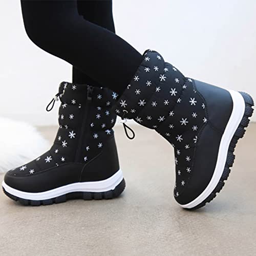 Girls Boys Winter Boots Kids Unisex Snowflake Printed Drawstring Mid Calf Waterproof Fleece Lined Warm Zip Snow Boots4