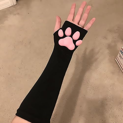 SIROLISA Niedliches Katzenpfote Kostüm, Kawaii Katze Cosplay Kawaii Weiche 3D Zehen Bohnen Fingerlose Katzenklaue Pfoten Cosplay Set für Frauen (Schwarz Lange Handschuhe)