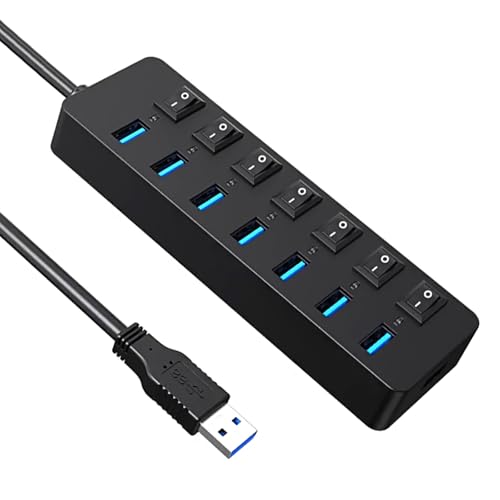 Concentradores de datos USB 3.0 de 7 puertos con interruptores individuales y cable largo para portátiles, PC y dispositivos de juego