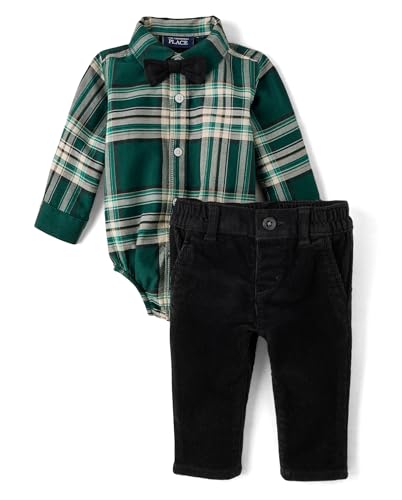 Image of The Children's Place Baby Boys' And Newborn Button Down Shirt and Pants, 2 Piece Outfit
