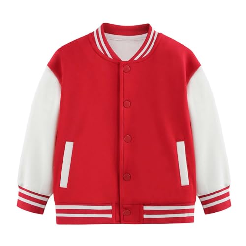 Generisch Baseball Jacke Kinder Frühling Herbst Bomberjacke Übergangsjacke Lässige Schule Sweatjacke Fleece Patchwork Retro College Jacke Sportjacke Stehkragen Jacken Für Jungen Mädchen