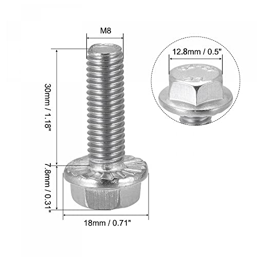 Image of uxcell M8x30mm Hex Serrated Flange Bolts Screws Metric Thread 304 Stainless Steel 10pcs