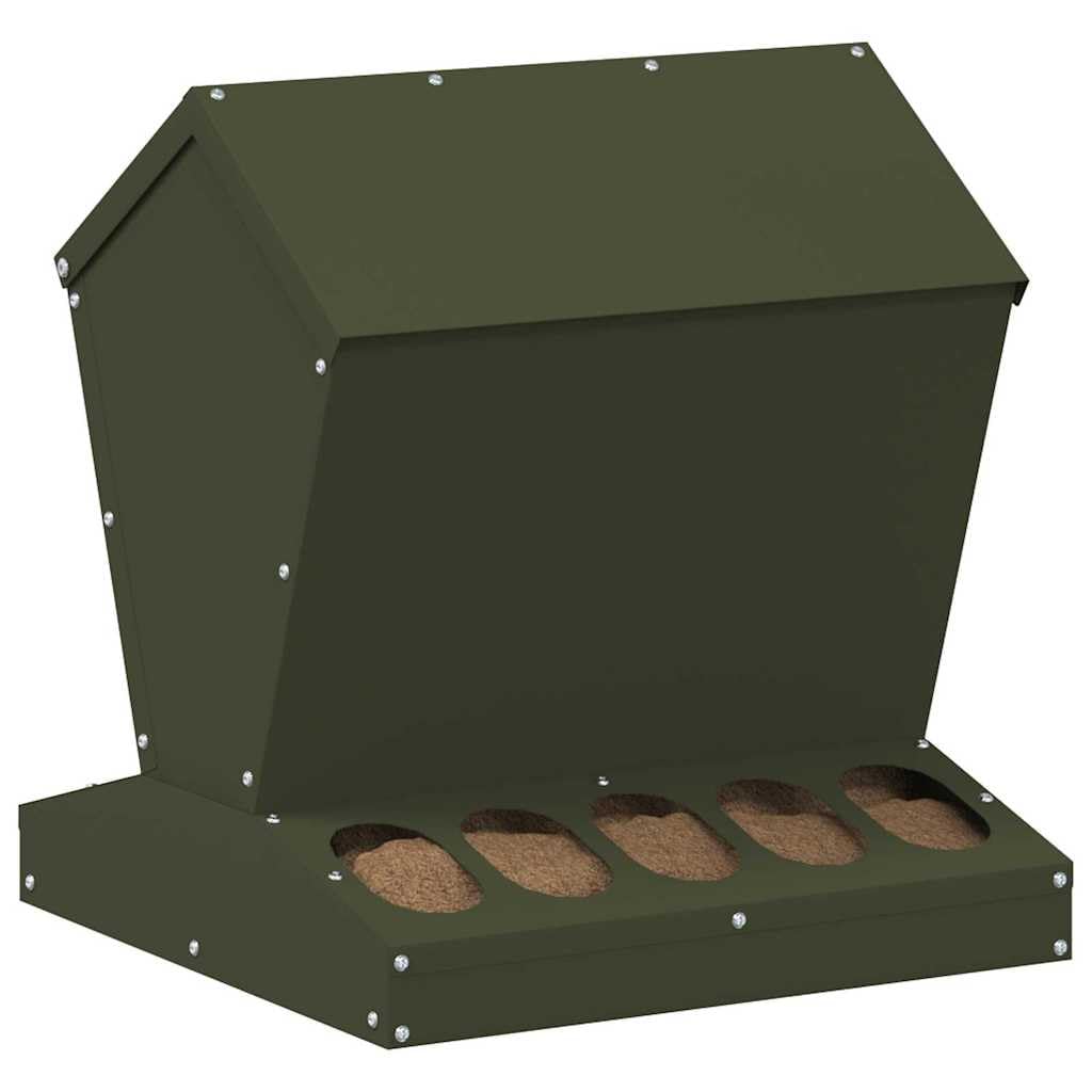 Comedero para pollos verde oliva de acero laminado en frío, 40 x 40 x 45 cm, resistente a la intemperie, para interior y exterior, con 5 kg de capacidad, práctico comedero, diseño estable
