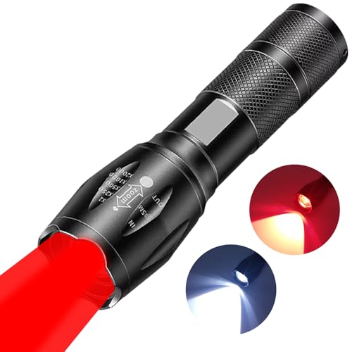 HYVCZP Wiederaufladbare 2 in 1 rote Taschenlampe, tragbare wasserdichte Rotlicht-Taschenlampe, LED-Taschenlampe mit Weiß- und Rotlichtkombination,...