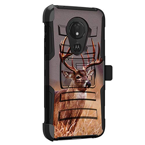 MINITURTLE Compatible with Motorola Moto G7 Power, Motorola Moto G7 Optimo Maxx, Motorola Moto G7 Supra Rugged Holster Clip Hybrid Kickstand Armor Impact Case [Clip Armor] - Majestic Deer