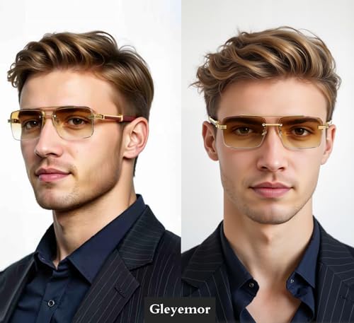 Gleyemor Mens Sunglasses Fashion Rimless Rectangle Sunglasses Square Frameless Sunglasses for Men3