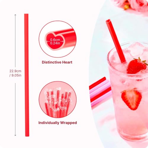Image of 25pcs Heart Shaped Straws 8mm-Individually Wrapped Disposable Straws(Red)