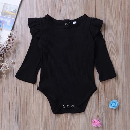 MAINESAKA Newborn Baby Girl Basic Onesie Ribbed Knit Romper Ruffle Long Sleeve Crewneck Solid Bodysuit Casual Fall Jumpsuit3