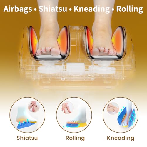 Image of TISSCARE Air Compression Foot Massager Machine for Pain Relief with Kneading, Electric Shiatsu Foot Calf Leg Massager with Heat for Blood Circulation, Feet Massage Machine for Home, Gift for Man Woman