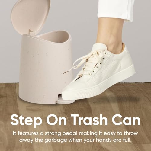 Image of Superio Eco-Friendly Small Plastic Bathroom Trash Can with Lid 3 Liter Modern Curved Step On Trash Can with Foot Pedal, Mini Kitchen Waste Bin, Durable and Soft Close for Bedroom, Office, Under Desk