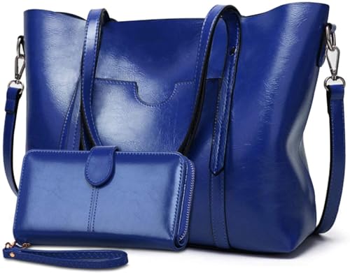 Purses and Handbags for Women Large Shoulder Tote Satchel Purse Work Bags with Matching Wallet (Blue)