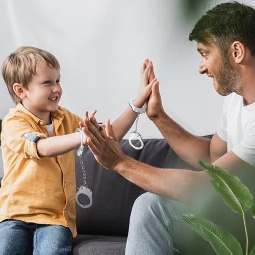 Image of Kids Toy Handcuffs with Fluffy Cover - Safe Pretend Play Metal Handcuffs with Keys - Soft Plush Covering for Police Role Play & Fancy Dress