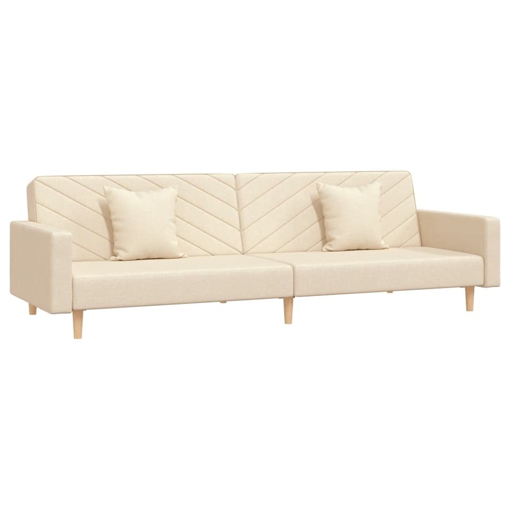 Sofá cama de 2 plazas con marco de madera y 2 cojines en tapicería de tela crema para sala de estar u oficina como cómodo asiento y cama de dormir que ahorra espacio