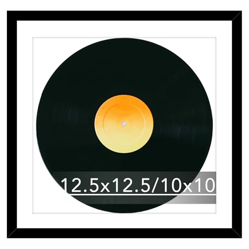 Image of JCJMY 12.5x12.5 Vinyl Record Frame with 10x10 Mat for Vinyl Record Album Cover Poster, Display Picture 10x10 with Mat or 12.5 x 12.5 Without, Wall Hanging Record Frame with Plexiglass, Black