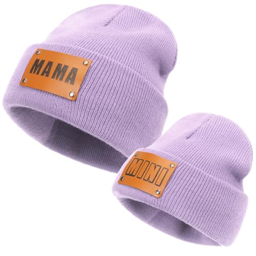 Image of Parent-Child Beanie Hat,Mother & Baby Daughter/Son Winter Warm Knit Hat,Kids Soft Beanie Cap