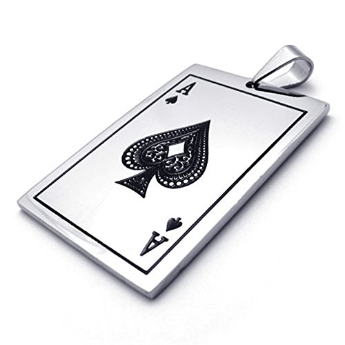 Temego Jewelry Mens Stainless Steel Pendant Vintage Ace Of Spades Card Poker Necklace, Black Silver #TOP2