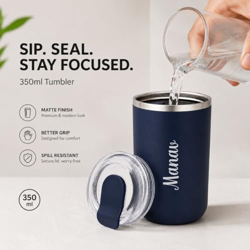 Image of Giftana Personalized Coffee Tumbler with Name, Customized Travel Mug with Lid, Coffee Mug for Men and Women, Birthday Gifts, Valentine's Day Gift, Corporate Gifts for Employee (Blue 350ml)