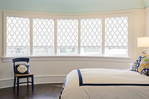 Cordless Roman Shades Window Blinds, White Geometric Premium Blackout Roman Window Shades, Custom Washable Fabric Roman Shades For Windows, Doors, French Doors, Kitchen Windows (1 Piece) #TOP4