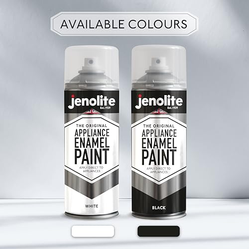 JENOLITE Haushaltsgeräte Emaillefarbe | schwarz | 400 ml (zum Reparieren und Restaurieren von Kühlschränken, Gefrierschränken, Waschmaschinen etc.)