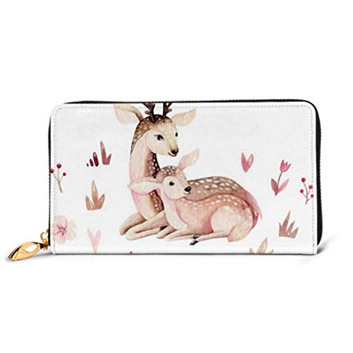 Preisvergleich Produktbild JHGFG Mode Handtasche Reißverschluss Brieftasche Aquarell Little Deer Baby Mutter Aquarell Telefon Clutch Geldbörse Abendkupplung Blocking Leder Brieftasche Multi Card O.