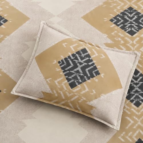 Image of 300 Tc Cotton Feel Glace Cotton Elastic Printed Fitted Bedsheets Queen Size 78 X 60 Inches||1 Elastic Bedsheet Queen Size Cotton&2 Pillow Covers(Denver),Multicolor