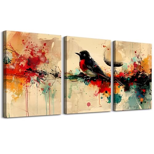 DZRWUBHS Boho Canvas Wall Art - Large Abstract Animal Wall Pictures for Living Room, Bedroom & Office - Ready To Hang, 3 Pieces